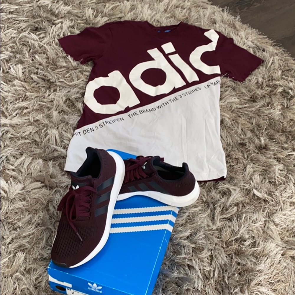 Burgundy Adidas Swift Run J & Adidas (S) Tshirt